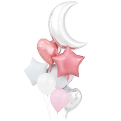 Balony dekoracja urodziny księżyc srebro róż 9szt